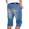 Homens jeans shorts verão casual casual denim shorts streetwear macho solto joelho comprimento solto broca jean calça azul bolso azul 210622