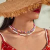 مختنقات البوليمر متعدد الألوان قلادة قلادة للنساء بوهو بوهو ناعم الفخار اليدوي اليدوي مجوهرات المجوهرات الشاطئ