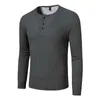 Moda Waffle Cotton T Shirt Men Jesień Slim Fit Long Sleeve Henley Tshirt Streetwear Casual Solid Color T-shirt 210706