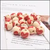 vue material 16Mm Round Wood Bead Red Love Heart Printing Valentines Day Wooden Loose Beads Diy Jewelry Aessory Drop Delivery Pvemz