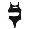 Women's Swimwear Bikini Pure Black Irregular All-in-One Hollow Innovative Figure Sexy Set Charm Swimsuit Shows Beach V2Z1