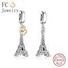FC Bijoux Fit Original Marque Charme Bracelet Réel 925 En Argent Sterling Paris Tour Eiffel Pendentif Dangle Perles Berloque 2020 Q0531