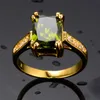 Anéis de casamento feminino de luxo de oliva anel de cristal amarelo dourado fino para mulheres engajamento de pedra de zircão quadrado vintage