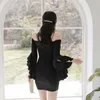 Off Shoulder Tight Dress Koreaanse dames zomer zwarte mouwloze mini lange mouw sexy cabaret feestjurken voor vrouwen 210602