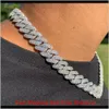 14mm Iced Cuban Link Prong Chain Halsband 14K Vitt guldpl￤terad 2 rad Diamond Cubic Zirconia Jewelry 16inch-24-tums kubansk kedja 0Amy Ducdg