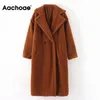 Aachoae Winter Casual Solid Teddy Coat Kvinnor Långärmad Fleece Jacka Slå ner Collar Lamb Fur Outerwear Fourrure 211007