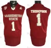 Mens Vintage Washington State Cougars Klay # 1 Thompson College Basketball Jerseys Red Home Stitched Shirts S-XXL