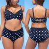 Women's Swimwear 2021 Bikini Solid Set Sexy Plus Size Fashion Dot High Waist Swimsuit Two Piece Filled Bra Beach Wear