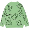 Mäns Tröjor Harajuku Vintage Cartoon Jacquard Cardigan Men Hip Hop Oversized Single-breasted Green Stickning Sweater Unisex Höst Outwear