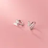 Hoop & Huggie 925 Sterling Silver Pave CZ Love Butterfly Earrings Temperament Korean Insect Earring Valentine's Day Gifts