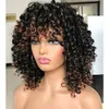 Ombre Brown 360 Lace Frontal Wigs With Bangs Bouncy Curly Laces Fronts Human Hair Wig 13x6 Front 180density Short Fringe Wig