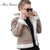 Faux Shearling Sheepskin Coat Kvinnor Läder Tjock Suede Jacka Höst Vinter Lammar Ull Korta Motorcykel Coats UV3001 211220