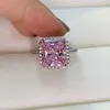 OEVAS 100% 925 Sterling Silver Pink High Carbon Diamond Bridal Rings For Women Sparkling Wedding Engagement Party Fine Jewelry