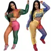 Dames Jumpsuits Rompertjes Contrast Kleur Vrouwen Trainingspak Ritssluiting Sheer Lange Mouwen Hooded Jacket Crop Top + Shorts Casual 2 Stuk Set