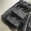 Été élastique taille haute avec ceinture décontracté ample grande taille 5XL Denim Shorts femmes noir Jean grandes poches bottes Shorts Femme 210301