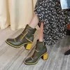 Chaussures pour femmes élégantes hiver est bottes en cuir véritable talons hauts pour femmes couleurs mélangées cheville de fête 210528