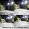 Solar Flood light LED podwójna głowica kinkiety 60W 90W 160W 200W 280W 350W zewnętrzne wodoodporne reflektory na dziedziniec ogród ulica z pilotem