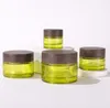 Olive Green Glass Cosmetic Jars Vazio Maquiagem Amostra Recipientes de Amostra Garrafa com madeira de vazamento de grãos de plástico BPA livre para loção, creme RRA9