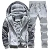 TRACKSUIT MEN SPORTING FLEECE Tjock hooded Brand-Clothing Casual Track Suit Jacket + Pant Warm Fur Inside Winter Sweatshirt 211230