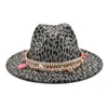 Nuove donne di moda cappello fedora stampa leopardo cappelli jazz a tesa larga unisex lana vintage gentiluomo elegante viaggio all'aperto