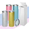 Local Warehouse! 20oz Sublimation Glitter Tumblers Powder Straight Tumbler Stainless Steel Skinny Tumber Vacuum Insulated Beer Coffee Mugs with Straw