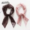 Badinka 2021 Ny Koreansk Grön Rosa Plaid Stickad Lace Neckerchief Scarf Headscarf Kvinnor Stewardess Hair Head Scarves Kerchiefs Q0828