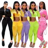 Womans Korean Velvet Tracksuits Fashion Zipper Stand Neck Navel Kort Toppar Byxor Outfits Designer Kvinna Fall Jogger Velvets Två Piece Sets