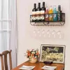 Metalen wijnrek met flessenhouders wandgemonteerde organisator glaswerk opslag plank display hangende huis keuken decoratie 211112