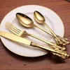 2021 4pcs Luxury Golden Dinnerware Set Gold Plated Stainless Steel Cutlery Wedding Tableware Dining Knife Fork Tablespoon