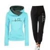 Kvinnor Tracksuit Pullovers Hoodies och Black Byxor Höst Vinter kostym Kvinna Solid Färg Casual Full Length Brousers Outfits 211221