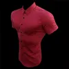 Camisa de camisa de corrida de verão Moda de manga curta Men Super Slim Fit Male Business Dress Men Gym Fitness Sport Clothing9500439