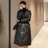 Черная кожаная женская пальто для зимой теплый длинный негабаритной женской тонкой хлопковой куртки 3XL верхняя одежда 211013