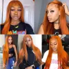 Brasilianska Ginger Orange Lace Front Pärlor för svart kvinna Långt Mjukt Naturligt Straight Syntetiskt Hårviktig Värmebeständig Cosplay / Party
