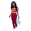 Women's Striped Pants Set Summer Two Piece Sport Short Sleeve Outfits Designer Sportswear Casual Female Jogging Suit Hot Push