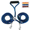 2-weg Nylon Dual Dog Leash Double Lead Touw No-Tangle Duurzame Wandelriemen Sterke voor 2 Honden met zacht gewatteerd handvat 210729