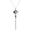 Pendant Necklaces Fashion Women Lady Big Rhinestone Crystal Square Long Chain Tassel Sweater Necklace Party Drop Jewelry241W