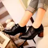 Chaussures Habillées Style Universitaire Britannique Rétro À Lacets Travail Oxford Cuir Sculpté Talon Moyen Épais Femme