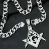 Collana pendente massonico massonico da uomo, tutto in acciaio inossidabile 316L lucido tono argento