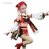 Gorąca gra Gensshin Impact Yanfei Cosplay Costume Sweet Cute Combat Uniform Female Activity Party Role Graj odzież S-XL Nowy Y0913