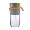Botella de agua de vidrio de borosilicato Vaso deportivo de 600 ml con pajitas y funda protectora de silicona Tapa de bambú Envío marítimo LLB12279