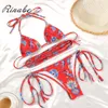 Menas de banho feminina Rinabe String Bikini Mulheres 2021 Prind Swimsuit Hollow Out Defina Biliandos de Banquini Bolas