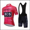 INEOS 팀 자전거 사이클링 저지 세트 여름 통기성 자전거 복장 짧은 소매 경주 탑 턱받이 반바지 슈트