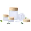 Frosted Glass Jar Skin Care Eye Cream Jars Refillable Bottle Cosmetic Container Pot with Plastic Wood Grain Lids