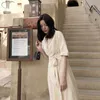 Stor försäljning Vår / Sommar Koreansk Casual Loose Fashion Bow Klänning Bomull Kortärmad Elegant Temperament Kvinnor 210615