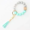 Silicone Key Ring Armband med Tassel Nyckelringar Pärlstav Bangle Keychain Wristlet Lady Handbag Key Fob Armbandshållare