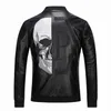 Skull s PU Jackets Men Black High Street Stand-Neck Zipper Rib Sleeve Streetwear Motorcycle Faux Leather Coats 211110