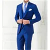 Yakışıklı Serin Terno Ismarlama Moda Erkekler Suits Slim Çentik Yaka Bir Düğme Gökyüzü Ceket Pantolon Yelek Donanma Bule Tie Mendil