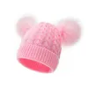 Fashion Baby Girls Double Faux Fur Ball Caps Knitted Elastic Newborn Hats Warm Beanie Kids Infant Bonnet Christmas Gift