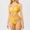 Mossha Solid Yellow Swimwear Dames Halter Driehoek Zwempak Vrouw Holle Holte Extreme Monokini High Cut Sexy Badpak 210317