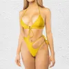 Mossha Costume da bagno donna giallo solido Costume da bagno triangolo Halter donna Scava fuori monokini estremo Costume da bagno sexy taglio alto 210317